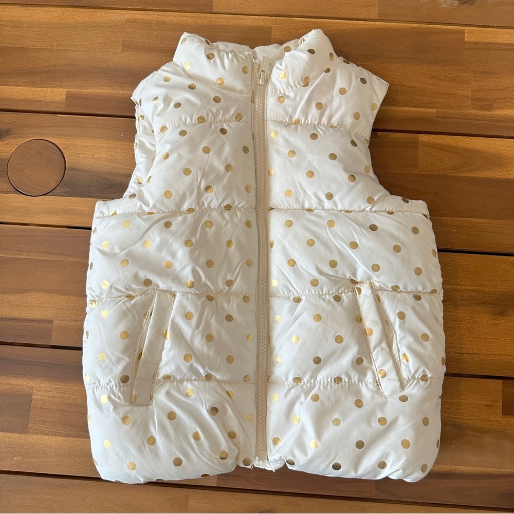 White & Gold Polka Dot Puffer Vest - 5